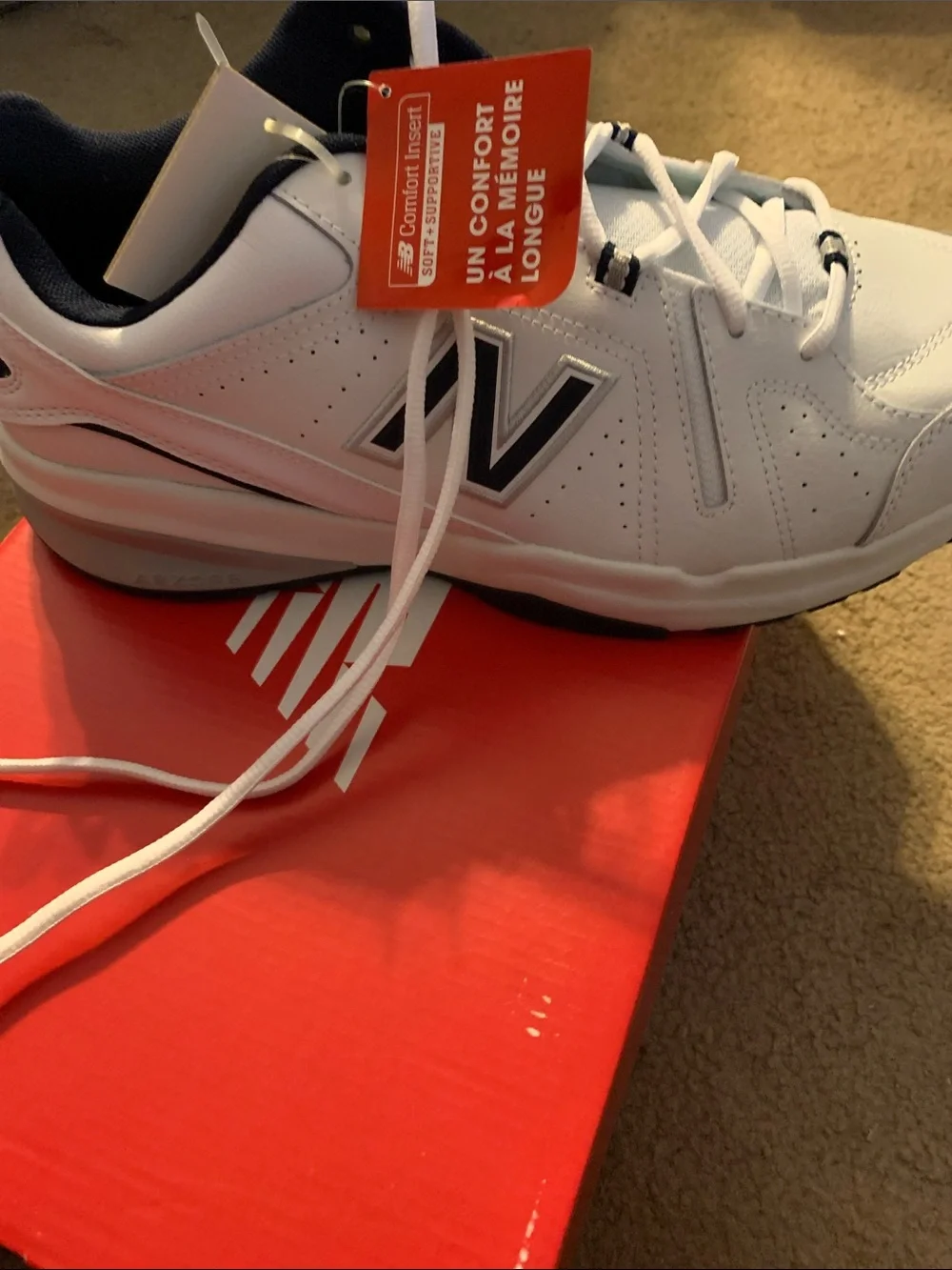 New Balance White and Navy Leather Athletic Sneakers Men’s 10 1/2 X Wide 4E
